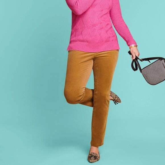 Talbots Pants - Talbot Women's Petite Corduroy Straight Leg Pants - Curvy Fit Carmel Brown - 8P